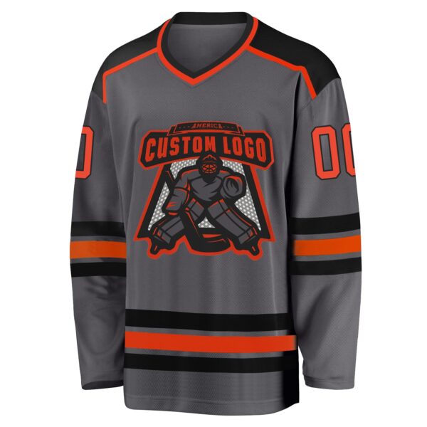 Custom Steel Gray Orange-Black Hockey Jersey - Image 2