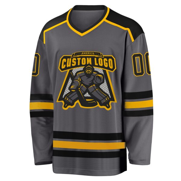 Custom Steel Gray Black-Gold Hockey Jersey - Image 2