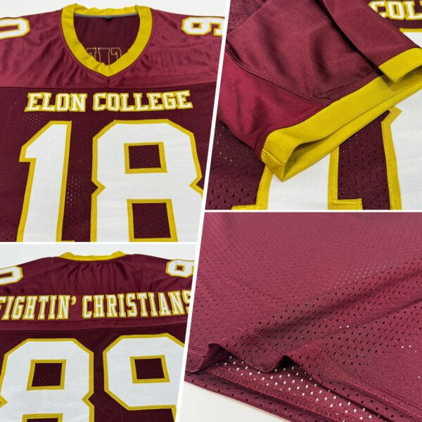 Custom Burgundy White-Old Gold Mesh Authentic Football Jersey - Image 2