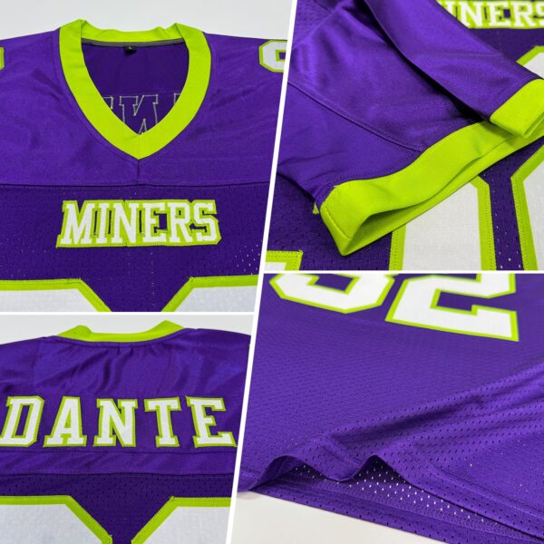 Custom Purple White-Neon Green Mesh Authentic Football Jersey - Image 2