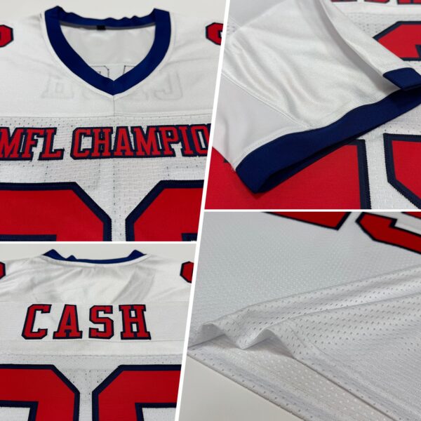 Custom White Red-Navy Mesh Authentic Football Jersey - Image 2