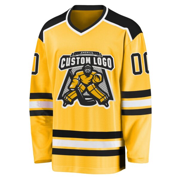 Custom Gold Black-White Hockey Jersey - Image 2