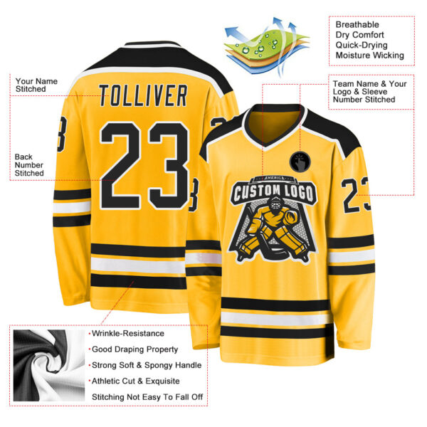 Custom Gold Black-White Hockey Jersey - Image 3