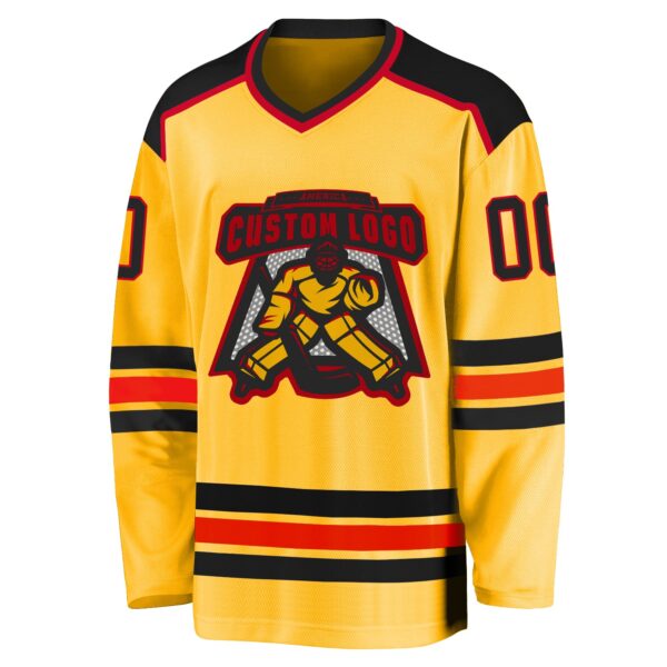 Custom Gold Black-Red Hockey Jersey - Image 2