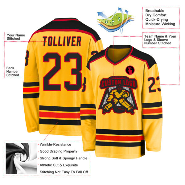 Custom Gold Black-Red Hockey Jersey - Image 3