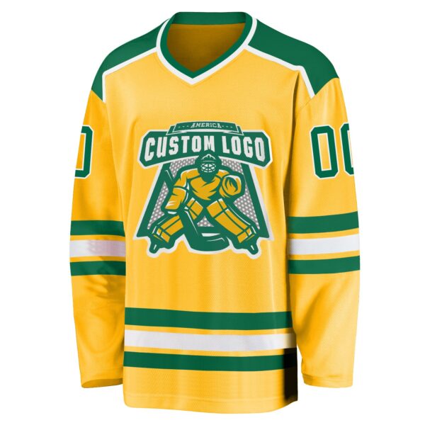 Custom Gold Kelly Green-White Hockey Jersey - Image 2