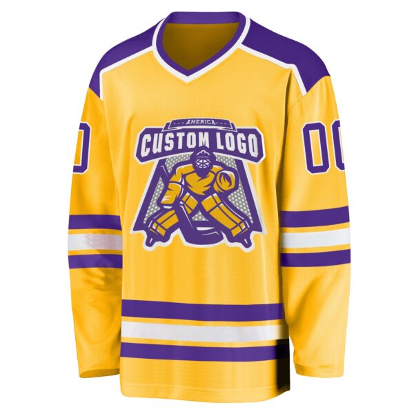 Custom Gold Purple-White Hockey Jersey - Image 2