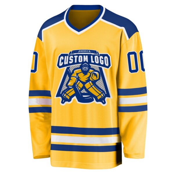 Custom Gold Royal-White Hockey Jersey - Image 2