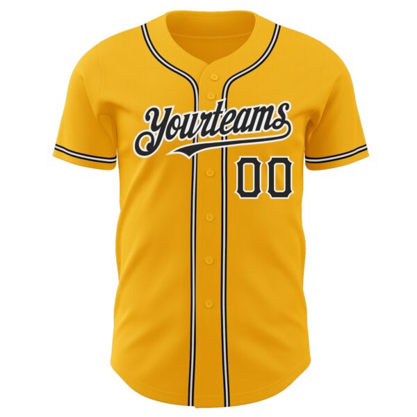 Custom Gold Black-White Authentic Baseball Jersey - Image 2