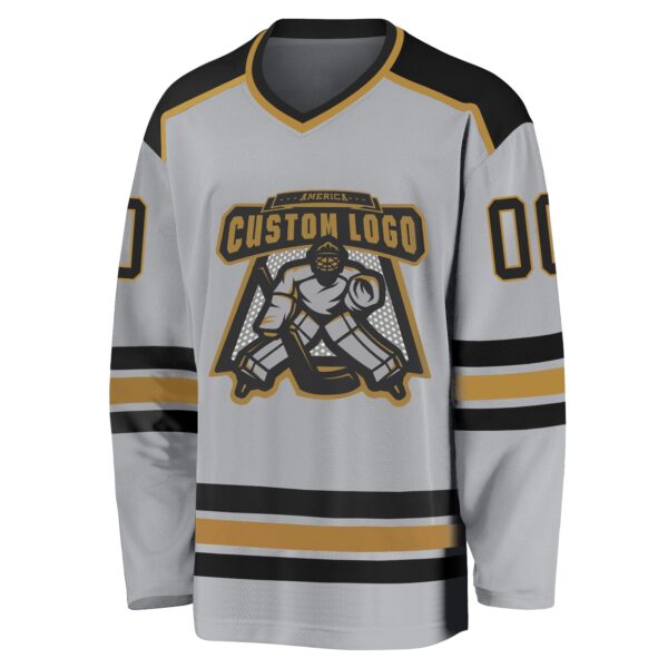 Custom Gray Black-Old Gold Hockey Jersey - Image 2