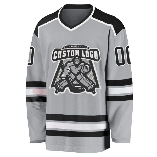 Custom Gray Black-White Hockey Jersey - Image 2
