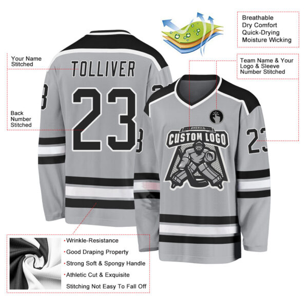 Custom Gray Black-White Hockey Jersey - Image 3