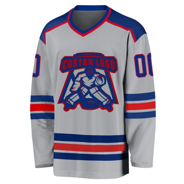 Custom Gray Royal-Red Hockey Jersey - Image 2