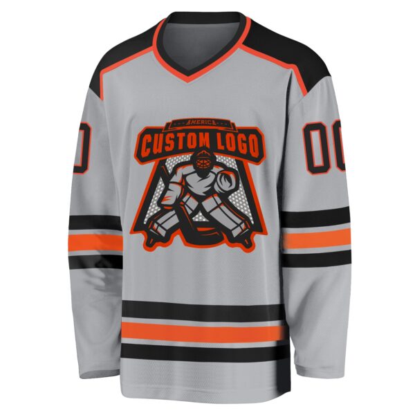 Custom Gray Black-Orange Hockey Jersey - Image 2