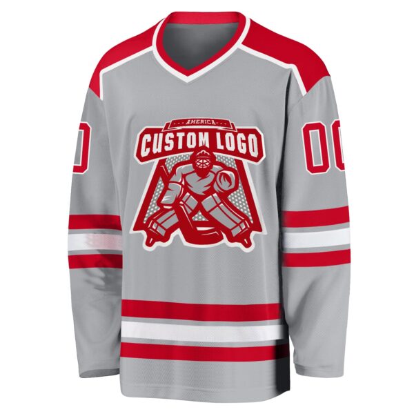 Custom Gray Red-White Hockey Jersey - Image 2