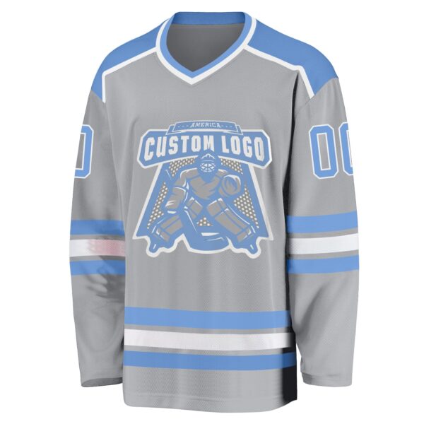 Custom Gray Light Blue-White Hockey Jersey - Image 2