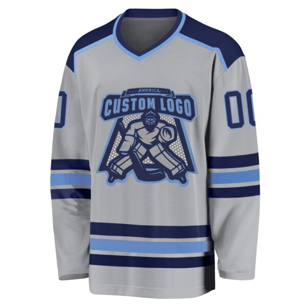 Custom Gray Navy-Light Blue Hockey Jersey - Image 2