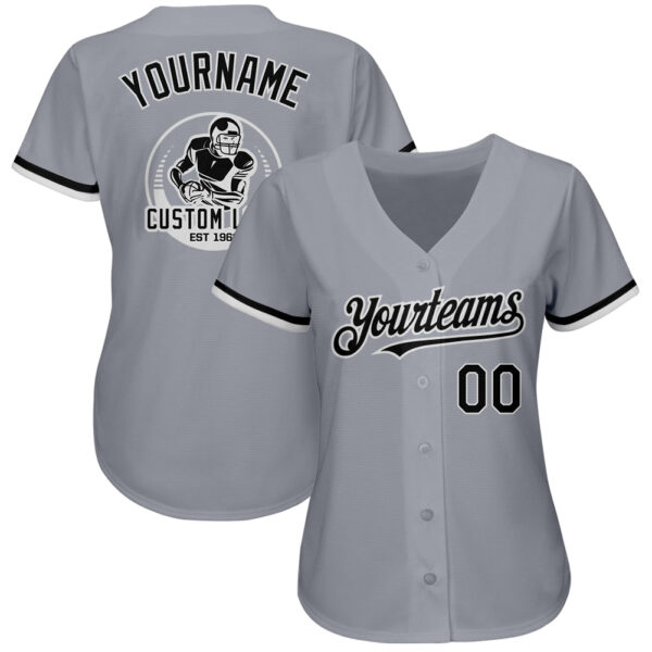 Custom Gray Black-White Authentic Baseball Jersey - Image 2