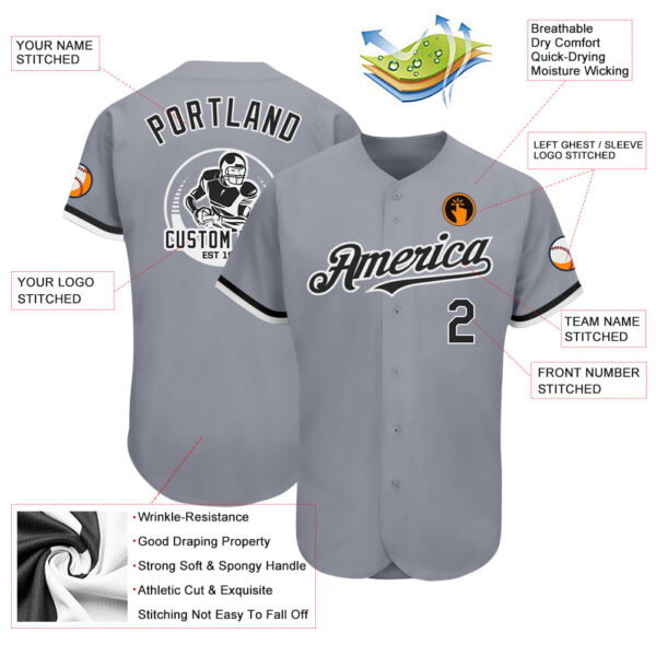 Custom Gray Black-White Authentic Baseball Jersey - Image 3