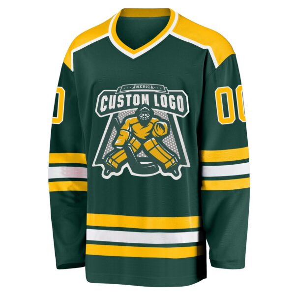 Custom Green Gold-White Hockey Jersey - Image 2