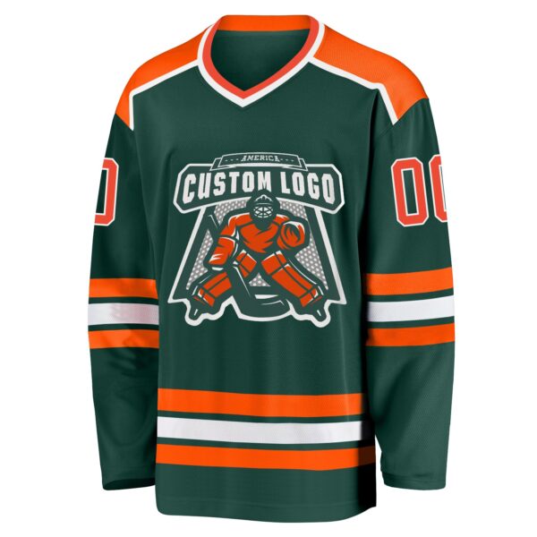 Custom Green Orange-White Hockey Jersey - Image 2