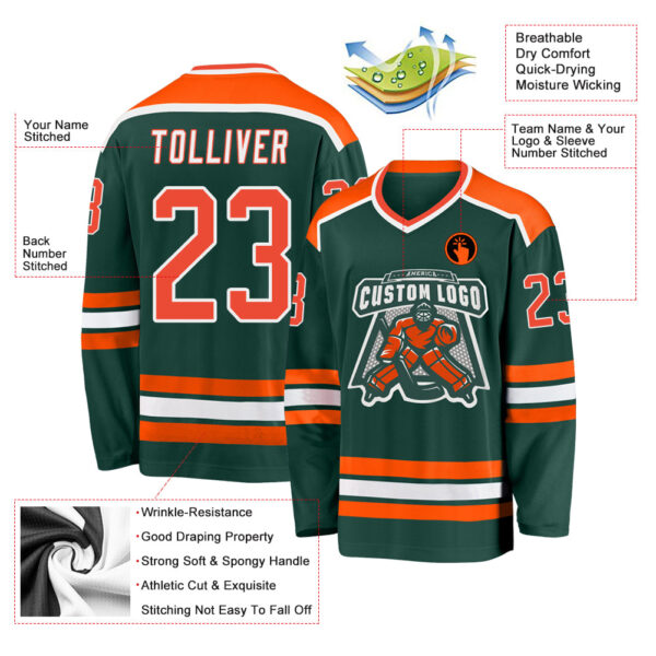 Custom Green Orange-White Hockey Jersey - Image 3