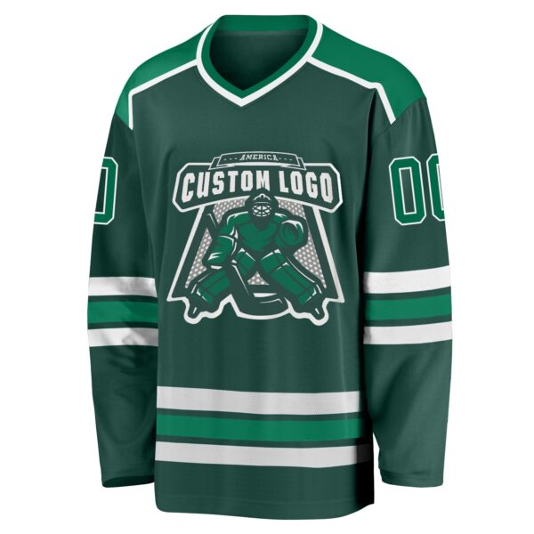 Custom Green Kelly Green-White Hockey Jersey - Image 2