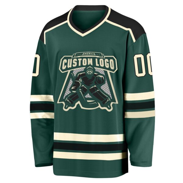 Custom Green Cream-Black Hockey Jersey - Image 2