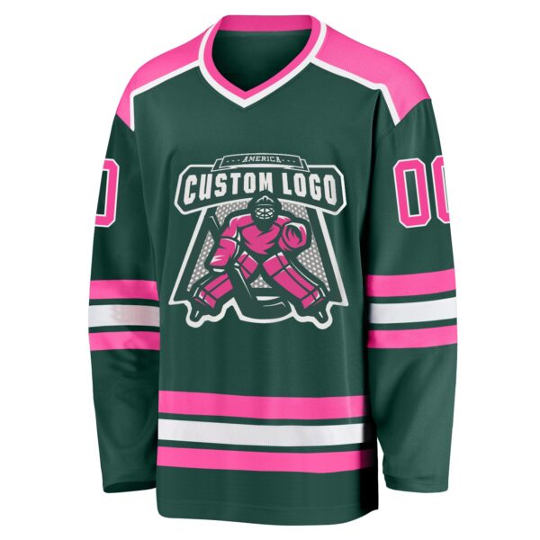 Custom Green Pink-White Hockey Jersey - Image 2