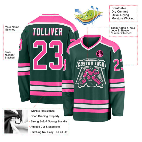 Custom Green Pink-White Hockey Jersey - Image 3
