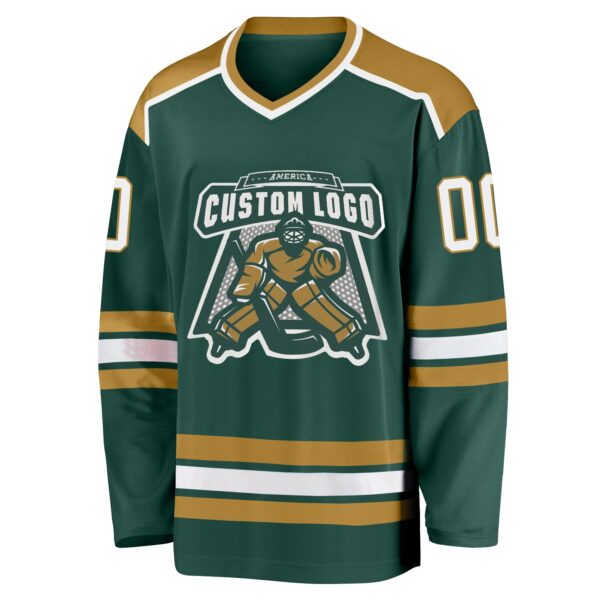 Custom Green White-Old Gold Hockey Jersey - Image 3