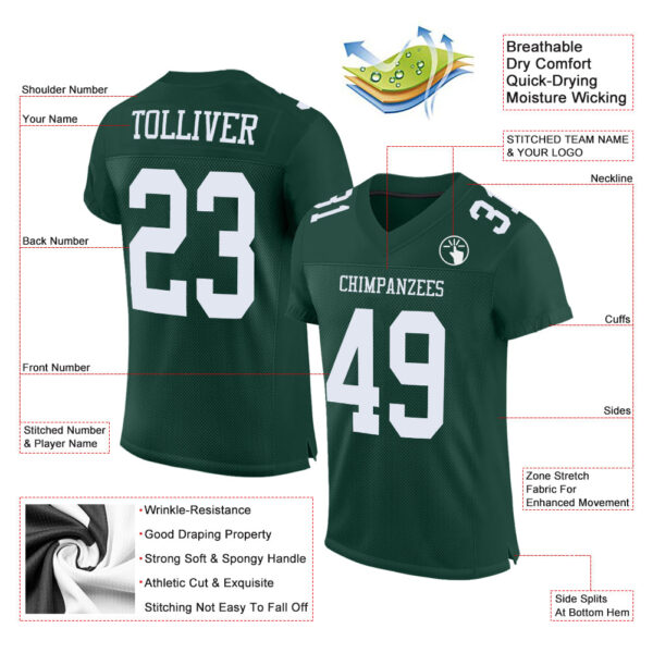 Custom Green White Mesh Authentic Football Jersey - Image 3
