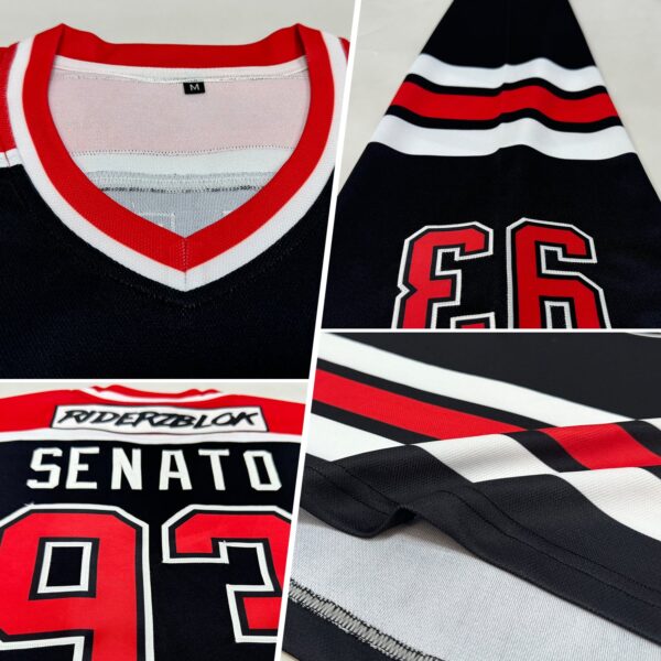 Custom Black Red-White Hockey Jersey - Image 2