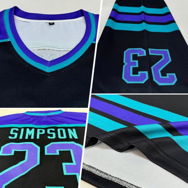 Custom Black Purple-Teal Hockey Jersey - Image 2
