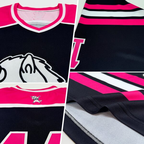 Custom Black Pink-White Hockey Jersey - Image 2