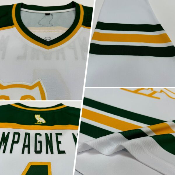 Custom White Green-Gold Hockey Jersey - Image 2