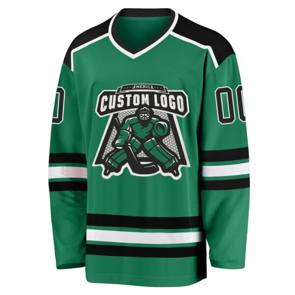 Custom Kelly Green Black-White Hockey Jersey - Image 2