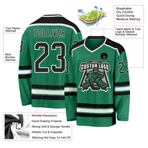 Custom Kelly Green Black-White Hockey Jersey - Image 3