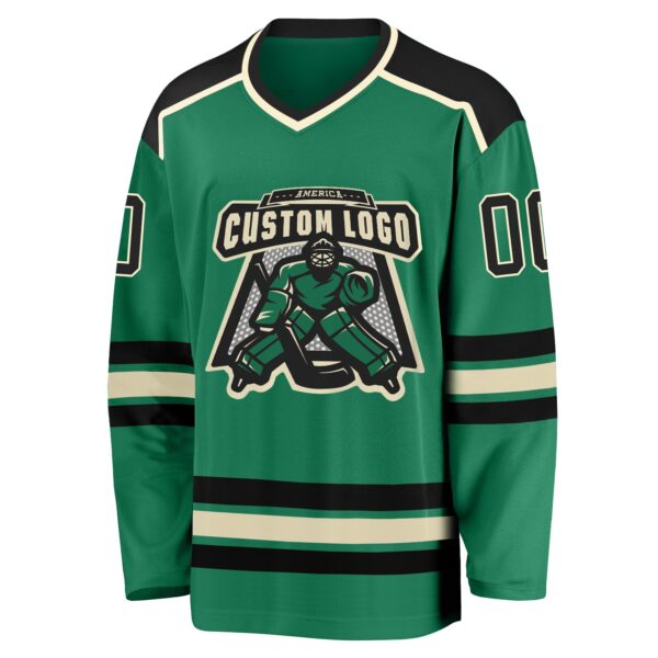 Custom Kelly Green Cream-Black Hockey Jersey - Image 2