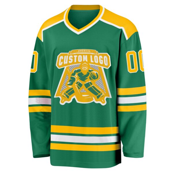 Custom Kelly Green Gold-White Hockey Jersey - Image 2