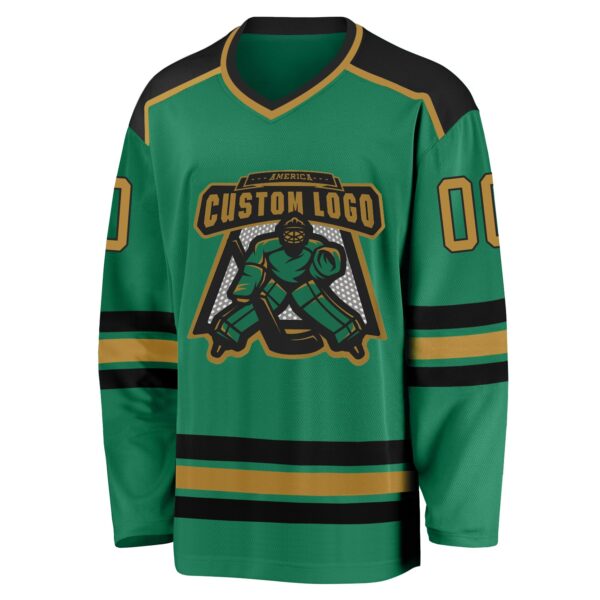 Custom Kelly Green Old Gold-Black Hockey Jersey - Image 2