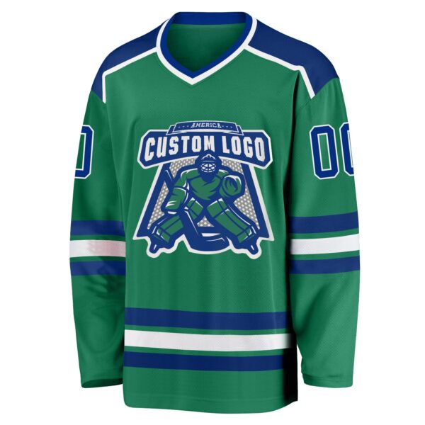 Custom Kelly Green Royal-White Hockey Jersey - Image 2