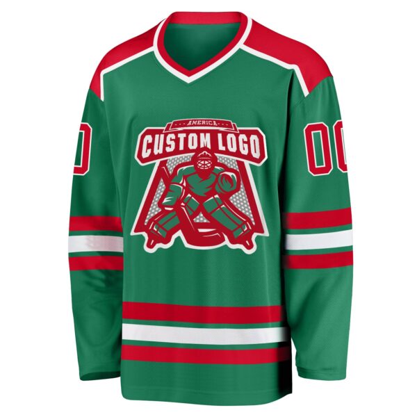 Custom Kelly Green Red-White Hockey Jersey - Image 2