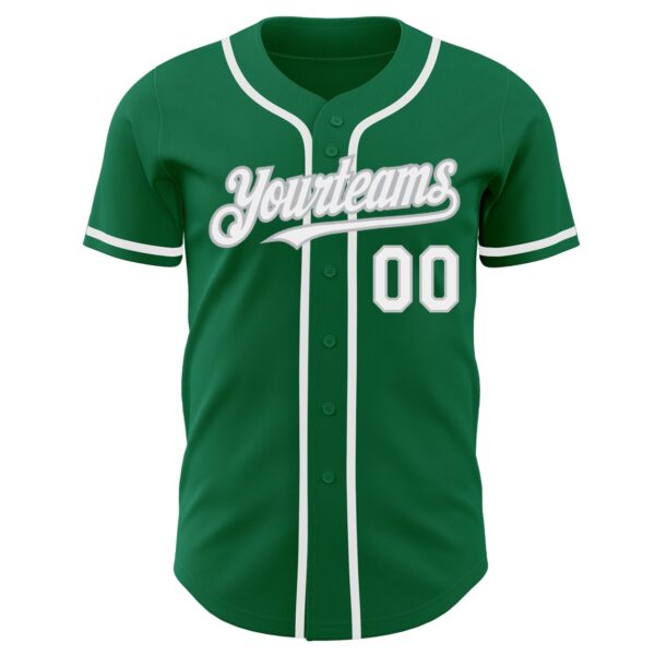 Custom Kelly Green White-Gray Authentic Baseball Jersey - Image 2