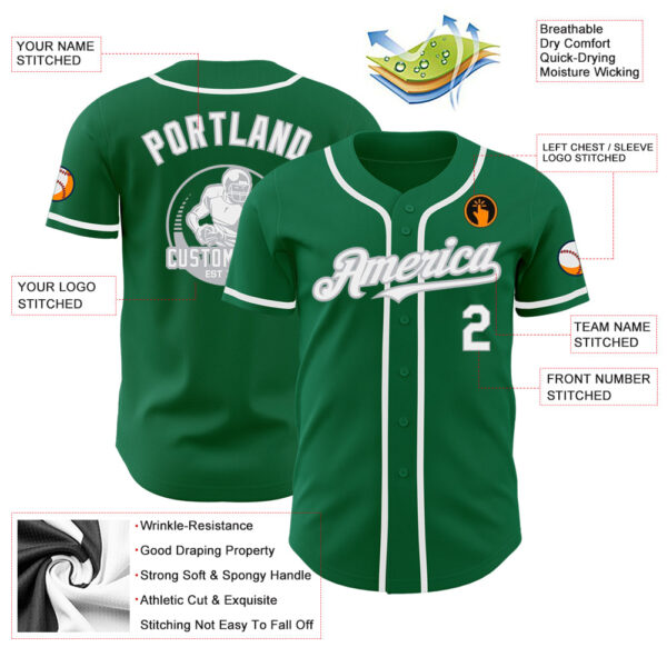 Custom Kelly Green White-Gray Authentic Baseball Jersey - Image 3