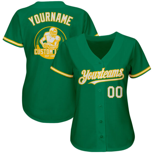 Custom Kelly Green White-Yellow Authentic Baseball Jersey - Image 2