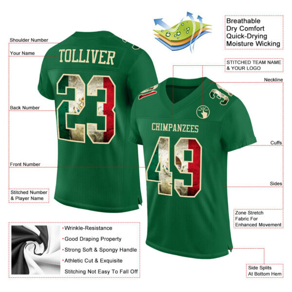 Custom Kelly Green Vintage Mexican Flag-City Cream Mesh Authentic Football Jersey - Image 2