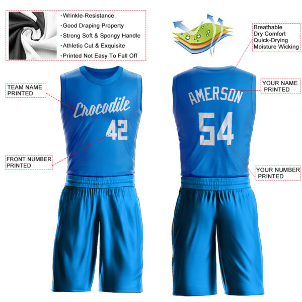 Custom Blue White Round Neck Suit Basketball Jersey - Image 2