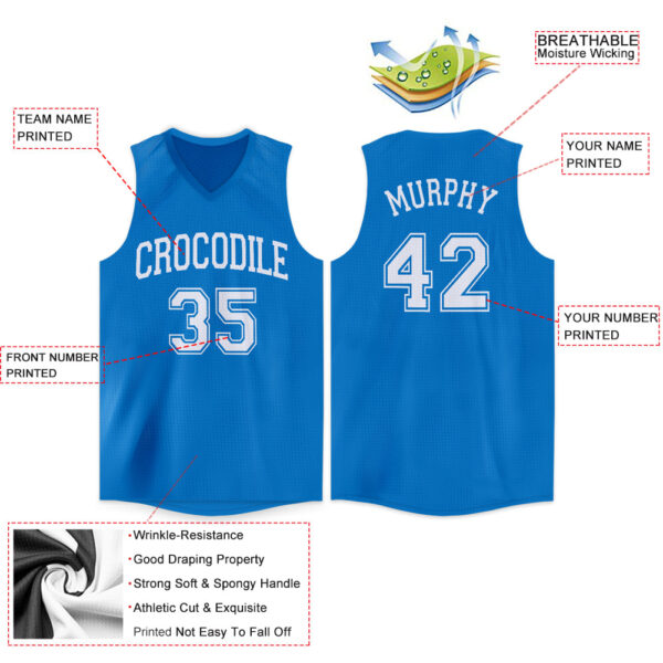 Custom Blue White V-Neck Basketball Jersey - Image 2
