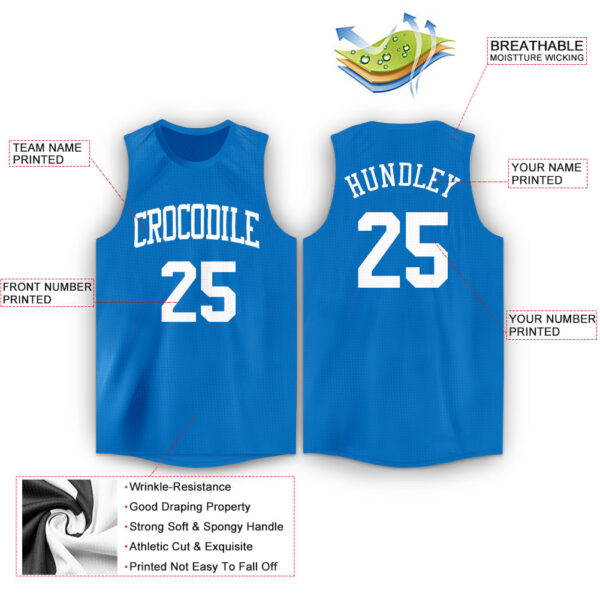 Custom Blue White Round Neck Basketball Jersey - Image 2